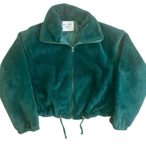 BE FORE DAWN COAT JACKET FULL ZIP  MOCK NECK SZ 8 EMERALD GREEN FAUX FUR COZY - Picture 7 of 15